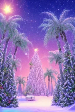 1980's vaporwave aesthetic palm trees in Christmas winter