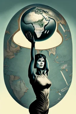 a woman holding up the earth like Atlas