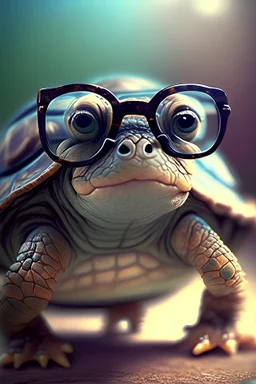 A turtle is cute and clever and has glasses