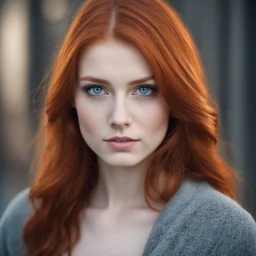 32k photo, portrait young redhead woman. ( blue eyes, black sclera) perfect masterpiece, ()), rule of thirds,