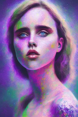 Danish singer MØ face , impressionism, purple tones,