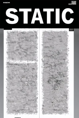 create a satirical STATIC magazine cover, text "STATIC" magazine title, dark cover is awash in a chaotic static haze, static textures