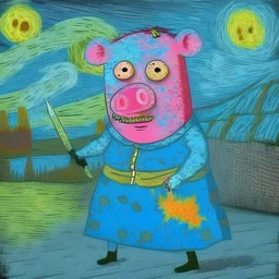 peppa pig as serial killer van gogh style