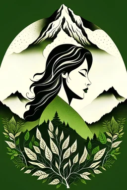 Combine the sign of the leaf and the sign of the mountain in such a way that it evokes the image of a woman