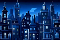 city scape old dark blue colored cartoon