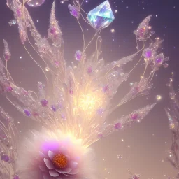 one big crystal subtle flower in a galactic ambiance with a beautiful fairy, transparent petals, delicate colors, in the foreground, full of details, smooth，soft light atmosphere, light effect，vaporwave colorful, concept art, smooth, extremely sharp detail, finely tuned detail, ultra high definition, 8 k, unreal engine 5, ultra sharp focus