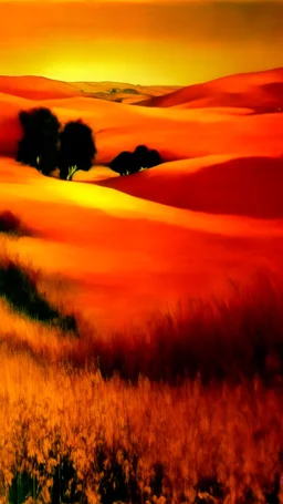 An orange colored fields near steppes painted by Edgar Degas