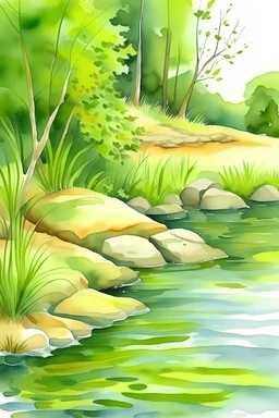 Pond bank - water color illustration