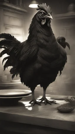 chicken monster with eerie lighting and a haunting atmosphere , photo / ultra realistic."