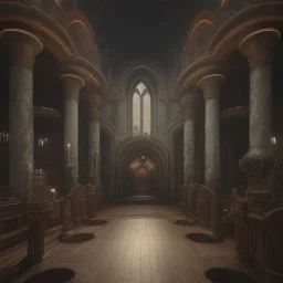 on old church interior full with people, scary, steam punk, realistic, made in octane, cinematic, ultra-realistic, extremely detailed octane rendering, 8K, VRAY Super Real ar 2:3, dof photorealistic futuristic 50mm lens hard lighting dark gray tintype photograph, realistic lighting, sepia color