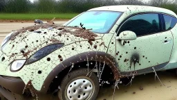 filthy car with dead bugs splattered on it