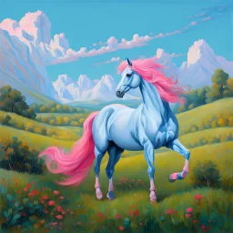 a pink horse like a 19th painting