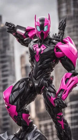 A close picture to Mix between gwenpool and symbiote, symbiote venom with transformers, high details machine, pink and black custom, intricate details, highly detailedin