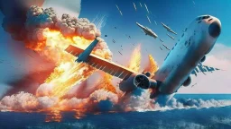 fighter jet fires missile at passenger 747 plane and it explodes over the ocean