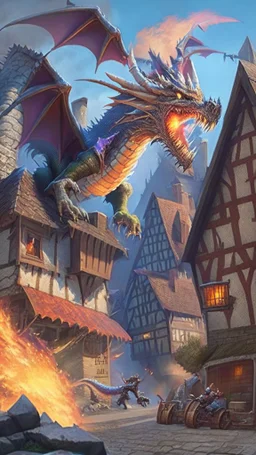 rpg dragon attacking a town