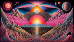 Dark Side Of The Moon || surreal tribute to Pink Floyd, psychedelic, expansive, maximalist, sharp focus, in the styles of Pablo Amaringo and Robert Venosa and Alex Grey, intricate details