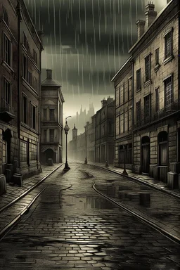 1890s city streets with muddy road and dark atmosphere digital art