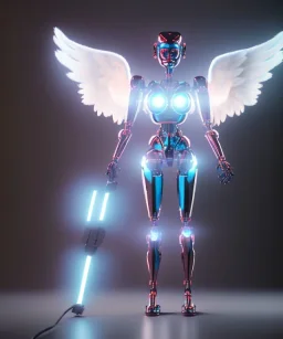 Angel robot, dynamic lighting, hyper realistic