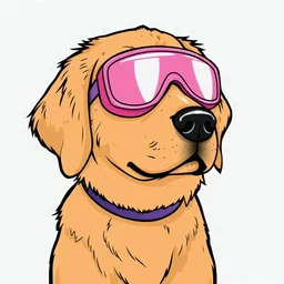 Color Cartoon golden retriever pink pool goggle , black outline