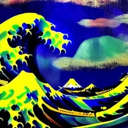 The great wave of kanagawa painted with clouds of colours, storm,mount fuji, by Van Gogh, 8k