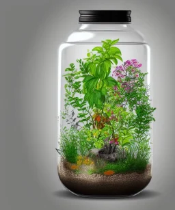 a glass jar terrarium filled with plants, highly detailed, digital art, sharp focus, trending on art station, illustration