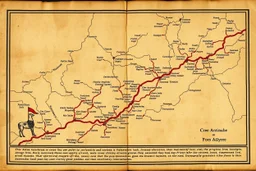 a scan of an ancient Cree Anishinaabe road map, hand drawn been stained and weathered, text is in Cree Syllabic