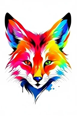 high quality, logo style, Watercolor, powerful colorful fox face logo facing CAT, no black ground, vector, 4k