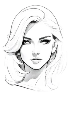 Draw a pencil sketch with white background of the face of a beautiful lady having white hair