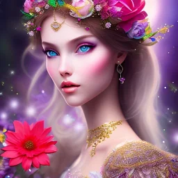 bright fairy, beautiful portrait,long hair, flowers