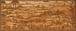 A brown arid wasteland designed in Bayeux tapestry painted by Giovanni Battista Sassi