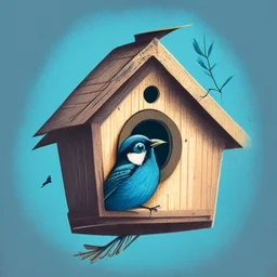 Illustration of a bird inside a birdhouse