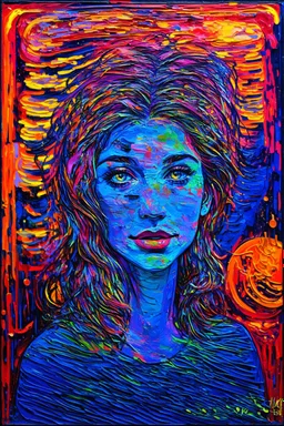 Time stretched under Mars REtrograde; Lowbrow, electric neon Post-Impressionist painting
