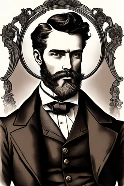 A Dark-Haired Man With A Strong Jaw And A beard wearing victorian dress clothes