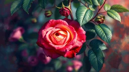 Climbing rose, background. Majestic, Gorgeous, epic, beautiful. Realistic. Digital oil painting art, vibrant colors, high quality, digital painting in 24 colors, vivid colors. Masterpiece, perfect composition. Clear image. Centered image. Ultra HD. 64K. Art by Willem Haenraets.