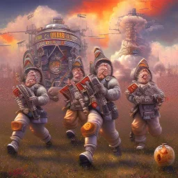 BigApple!! in cloud on scale, marching boots, big guns! Beercan,twisted,acid trip high resolution computerpainting