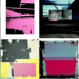 Minimal contemporary abstract oil paintings desolate 1960s carpark concrete fragments at dusk sunset. In the style of Justin Mortimer and Francis Bacon. road markings.