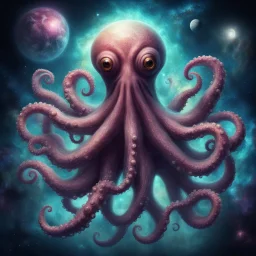 evil octopus god, space, dreamy,