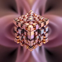 a mandelbox 3d fractal made of small metallic random color cubes