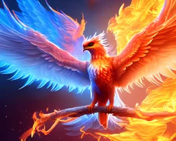 highly detailed illustration of phoenix, fire and ice phoenix, phoenix bird wallpaper, one icy wing and one flaming wing, soft and smooth glowing wings, ethereal fantasy, macro lens, studio lighting blurry mist background, intricately detailed, smooth glowing feathers, trending on artstation, unreal engine 4k