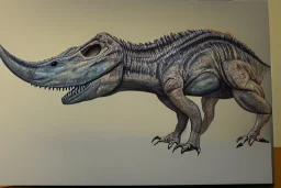 Photorealist painting of dinosaur with a mohawk