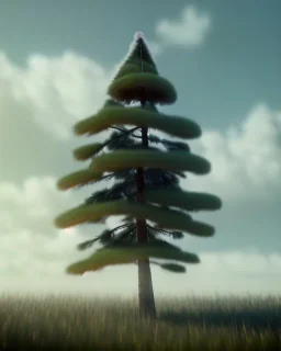 Pine tree with a hat on clouds