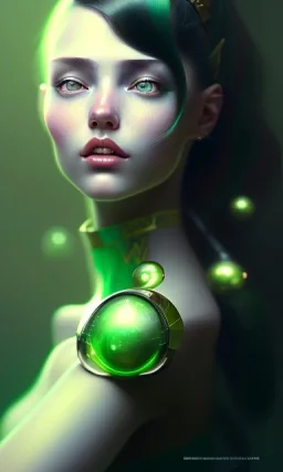 girl, cute, beautiful, green hair, head and shoulders portrait, 8k resolution concept art portrait by Greg Rutkowski, Artgerm, WLOP, Alphonse Mucha dynamic lighting