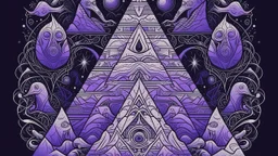 A purple haunted cosmic pyramid with ghosts designed in medieval tapestry