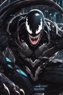 Venom mix with machine in solo leveling shadow artstyle, cyberpunk them, intricate details, highly detailed, high details, detailed portrait, masterpiece,ultra detailed,best quality
