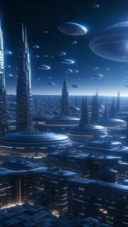futuristic busy alien city, organic, spaceships, star wars, 4k, hyperrealistic