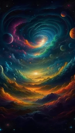 A mesmerizing celestial landscape with swirling nebulas and distant galaxies, Intricate, highfantasy, Insanely detailed, perfect composition, digital art