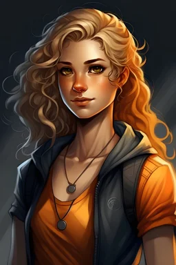 Annabeth Chase is described as having curly blonde hair, gray eyes like storm clouds, and a determined and intelligent expression. She is known for her athleticism. Make her wear a bikini.