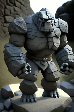 photo realistic stone golem with daggers