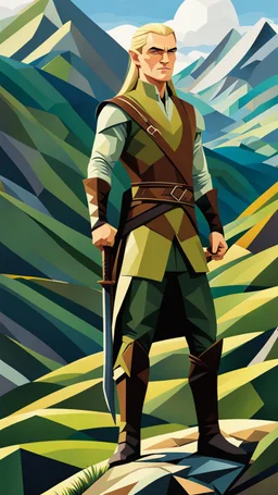 Legolas en las colinas, arte cubista, full body, calidad ultra, hiperdetallado, increíble obra de arte, 64K