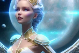  beautiful cosmic woman, nice smiling, magic glamour make up, delicate colors, beautiful glamour galactique dress, ultra sharp focus, 8k, unreal engine 5, extremely sharp detail, light effect, soft light atmosphere of a spaceship, smooth, full of details, face in front, complete vision of face and hair and body